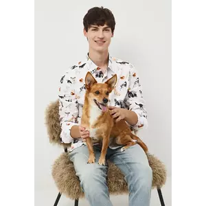 Medicine cămașă din bumbac culoarea bej, cu guler clasic, regular imagine