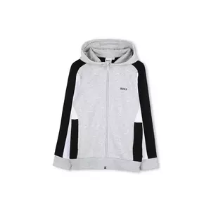 BOSS bluză copii culoarea gri, cu glugă, cu imprimeu, J52322 imagine