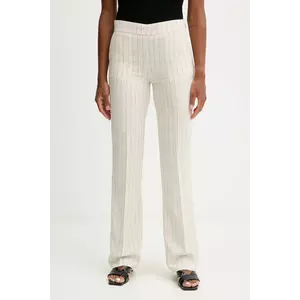 Morgan pantaloni din in culoarea bej, drept, high waist, PRIZ.F imagine