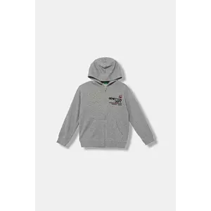 United Colors of Benetton hanorac de bumbac pentru copii culoarea gri, cu glugă, cu imprimeu, 3J68C505C imagine