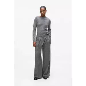 Karl Lagerfeld pantaloni cu lână bluză gri pentru femei, talie medie, A4W10112 imagine