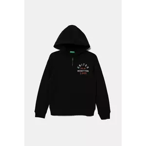 United Colors of Benetton hanorac de bumbac pentru copii culoarea negru, cu glugă, cu imprimeu, 3J68C505C imagine
