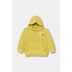 United Colors of Benetton hanorac de bumbac pentru copii culoarea verde, cu glugă, cu imprimeu, 3WITG2015 imagine