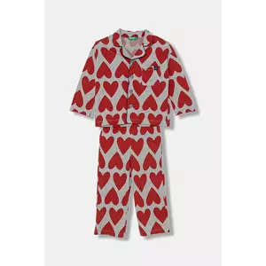 United Colors of Benetton set de pijama de bumbac pentru copii culoarea gri, modelator, 3MR70P072 imagine
