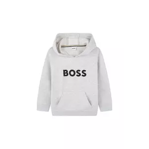 BOSS bluză copii culoarea gri, cu glugă, cu imprimeu, J52351 imagine