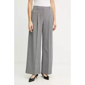 BOSS pantaloni din lână culoarea gri, drept, high waist, 50548280 imagine