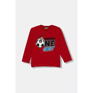 United Colors of Benetton longsleeve din bumbac pentru copii culoarea roșu, cu imprimeu, 3I1XG10KQ imagine