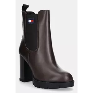 Tommy Jeans cizme de piele TJW LEATHER HEEL BOOT culoarea maro, cu toc drept, izolare usoara, EN0EN02831 imagine