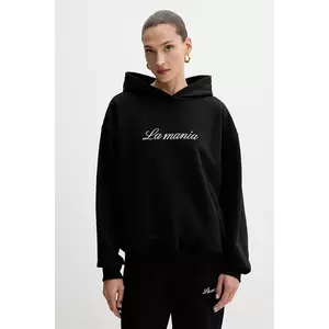 La Mania bluză culoarea negru, cu glugă, cu imprimeu, ROCKY imagine