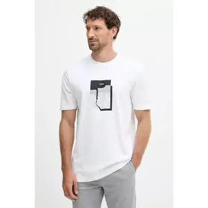 BOSS Orange tricou din bumbac culoarea bej, cu imprimeu, 50554640 imagine