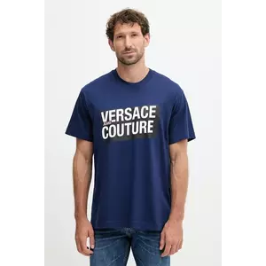 Versace Jeans Couture tricou din bumbac culoarea bleumarin, cu imprimeu, 79GAHP02 CJ01P imagine