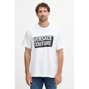 Versace Jeans Couture tricou din bumbac culoarea alb, cu imprimeu, 79GAHP02 CJ01P imagine