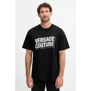 Versace Jeans Couture tricou din bumbac culoarea negru, cu imprimeu, 79GAHP02 CJ01P imagine