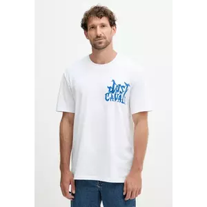 Just Cavalli tricou din bumbac culoarea alb, cu imprimeu, 79OAHE13 CJ110 imagine