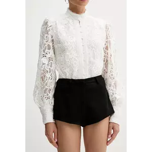 Bardot pantaloni scurți culoarea negru, uni, high waist, 60059PB imagine