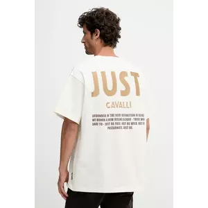 Just Cavalli tricou din bumbac culoarea bej, cu imprimeu, 79OAHT17 CJ518 imagine