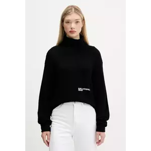 Karl Lagerfeld Jeans pulover de lână culoarea negru, cu guler, A4W18020 imagine