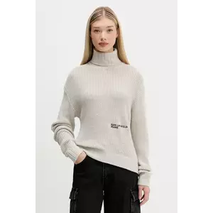 Karl Lagerfeld Jeans pulover de lână culoarea bej, cu guler, A4W18020 imagine