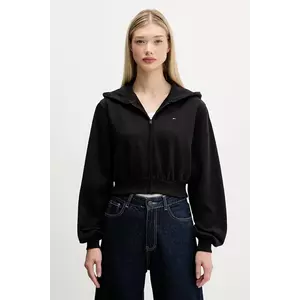 Tommy Jeans hanorac de bumbac culoarea negru, cu glugă, uni, DW0DW21590 imagine