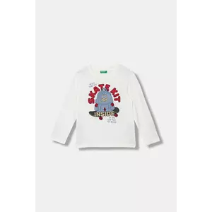 United Colors of Benetton longsleeve din bumbac pentru copii culoarea alb, cu imprimeu, 3I1XG10KQ imagine