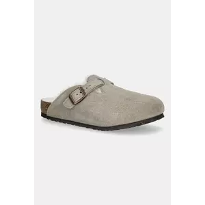 Birkenstock papuci din piele întoarsă pentru copii Boston culoarea bej, 1030480 imagine