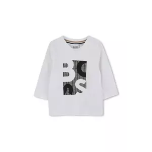 BOSS longsleeve din bumbac pentru copii culoarea alb, cu imprimeu, J52472 imagine