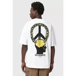 AllSaints tricou din bumbac SCREWED culoarea alb, cu imprimeu, M021PD imagine