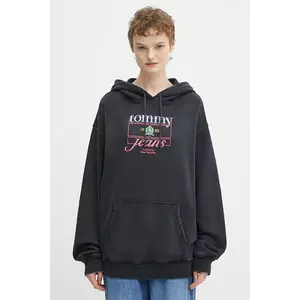 Tommy Jeans hanorac de bumbac culoarea negru, cu glugă, cu imprimeu, DW0DW22169 imagine