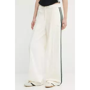 adidas Originals pantaloni de catifea Velvet culoarea bej, drept, high waist, KF2303 imagine