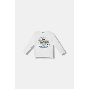 United Colors of Benetton longsleeve din bumbac pentru copii culoarea alb, cu imprimeu, 3I1XC10QR imagine