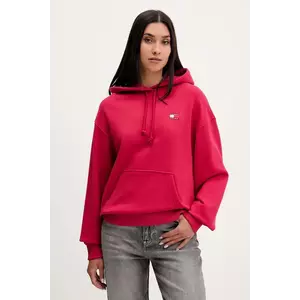 Tommy Jeans hanorac de bumbac culoarea roz, cu glugă, cu imprimeu, DW0DW19414 imagine