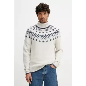 Barbour pulover de lână HEWTON culoarea bej, călduros, cu guler, MKN1672 imagine