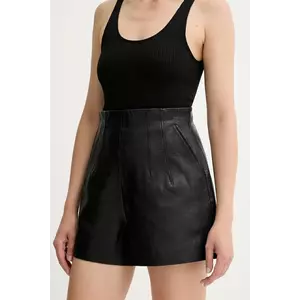 MAX&Co. pantaloni scurți de piele culoarea negru, uni, high waist, 2526436023200 imagine