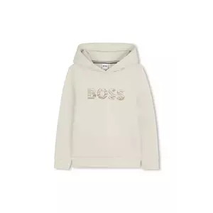 BOSS bluză copii culoarea bej, cu glugă, cu imprimeu, J52355 imagine