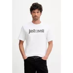 Just Cavalli tricou din bumbac culoarea alb, cu imprimeu, 79OAHT16 CJ500 imagine