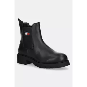 Tommy Jeans cizme TJW CHELSEA LEATHER BOOT culoarea negru, cu toc plat, EN0EN02825 imagine