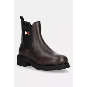 Tommy Jeans cizme TJW CHELSEA LEATHER BOOT culoarea maro, cu toc plat, EN0EN02825 imagine