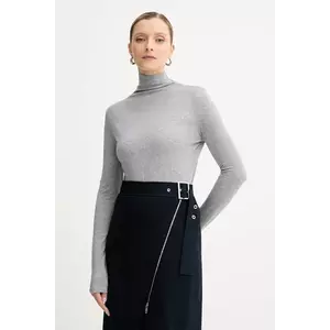 BOSS longsleeve din amestec de lână culoarea gri, cu guler înalt 50550639 imagine