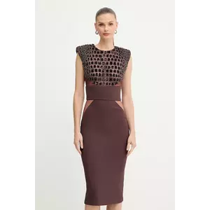 Elisabetta Franchi rochie culoarea bordo, midi, mulată, AB83457E2 imagine
