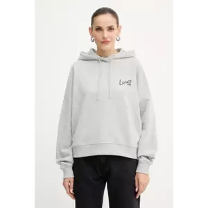 BOSS Orange hanorac de bumbac culoarea gri, cu glugă, cu imprimeu, 50551429 imagine