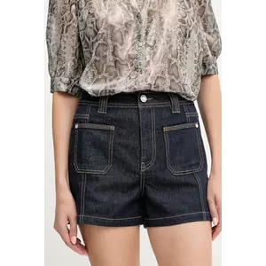 Morgan pantaloni scurți jeans culoarea bleumarin, uni, high waist, SHADZA imagine