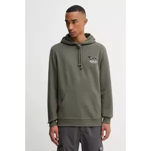 Tommy Jeans hanorac de bumbac culoarea verde, cu glugă, cu imprimeu, DM0DM22086 imagine