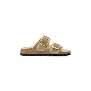Birkenstock papuci din piele întoarsă Arizona Big Buckle Shearling culoarea bej, 1030384 imagine