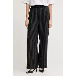 Barbour pantaloni cu lână BLAKELY culoarea gri, lat, high waist, LTR0396 imagine