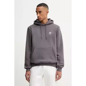 adidas Originals bluză Trefoil Essentials culoarea gri, cu glugă, cu imprimeu, JW1063 imagine