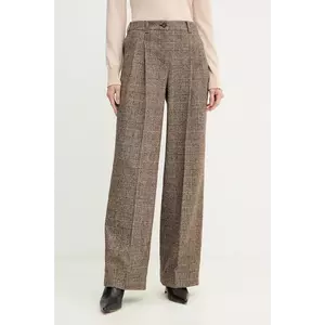 Luisa Spagnoli pantaloni cu lână culoarea maro, lat, high waist, 542379 imagine