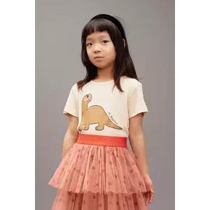 Mini Rodini tricou de bumbac pentru copii Dino culoarea bej, cu imprimeu, 25720132 imagine
