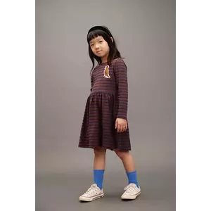 Mini Rodini rochie de bumbac pentru copii Stripe bird culoarea maro, mini, evazați, 25750122 imagine