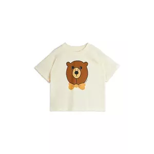 Mini Rodini tricou de bumbac pentru copii Bear culoarea bej, cu imprimeu, 25720107 imagine