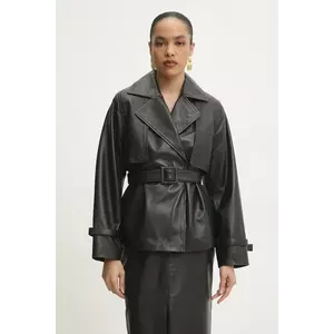 Answear.LAB geaca de piele culoarea negru, de tranzitie imagine